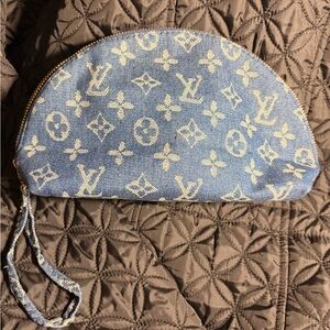 Denim Monogram Wristlet Clutch in Blue
